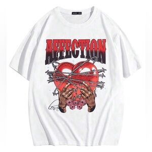 Affection Barbed Wire Heart White Graphic Oversized T-Shirt- Edgy- Grunge